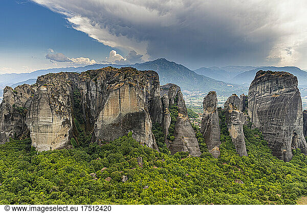 Greece  Thessaly  Scenic view of Meteora rock formations