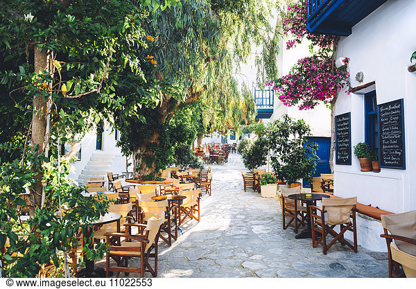 Greek  Amorgos  Chora  sidewalk cafes