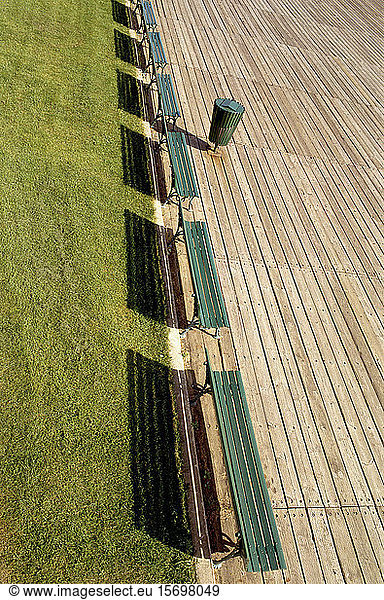 green  benches  boardwalk