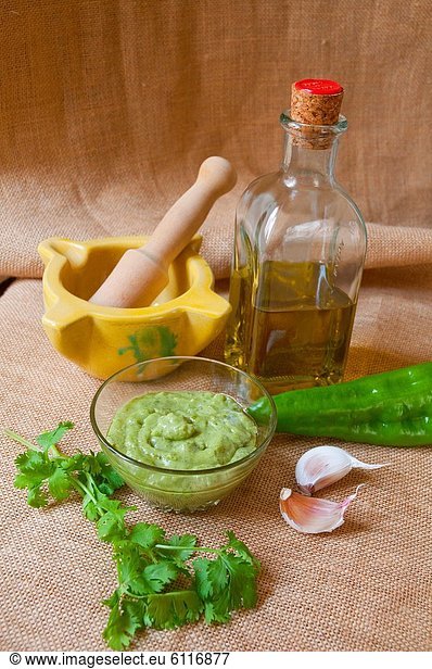 Green mojo with ingredients Canary Islands  Spain