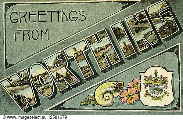 Greetings from Worthing  postcard  c1913.Artist: Milton