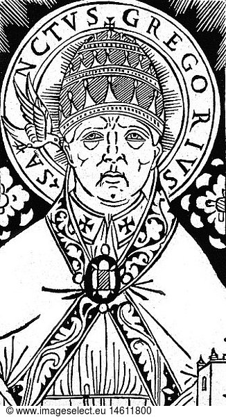 Gregor I.  'der GroÃŸe'  (Anicius Gregorius)  um 540 - 12.3.604  Papst 3.9.590 - 12.3.604  Portrait  Holzschnitt  Florenz  1486