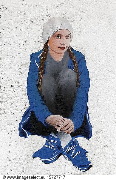 Greta Thunberg  Swedish climate activist  paste-up of Marycula  Streetart  Düsseldorf  North Rhine-Westphalia  Germany  Europe