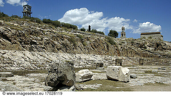 Griechenland. Das antike Eleusis. Standort eines Heiligtums  in dem die Eleusinischen Mysterien stattfanden. Ruinen des Telesterions.