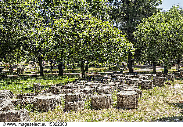 Griechenland  Olympia  Antike Säulen in archäologischer Stätte