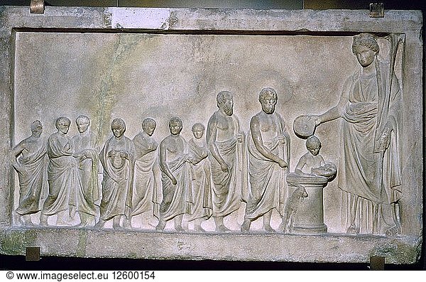 Griechisches Relief eines Opfers für Demeter  4. Jahrhundert v. Chr. Künstler: Unbekannt