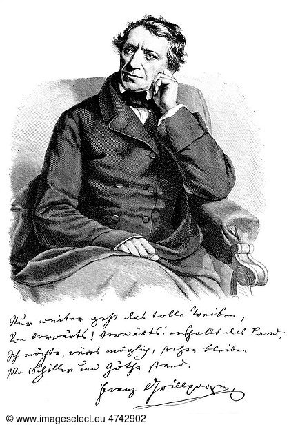 Grillparzer  nach dem Leben gemalt  1858  historische Abbildung aus Deutsche Literaturgeschichte von 1885