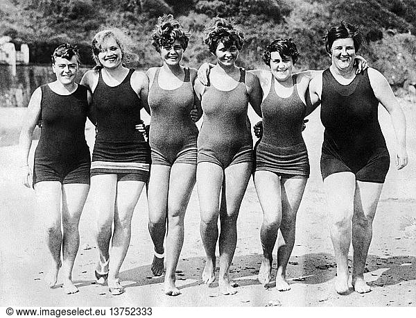 Gris Nez  France: August 24  1927 Five women who all have swimming the English Channel aspirations. From L-R: Millie Hudson  South Africa; Edith Yensen  Denmark; Bernice and Phyllis Zitenfeld  New York City; Hilda Harding  Brighton  England; Ivy Hawke  L