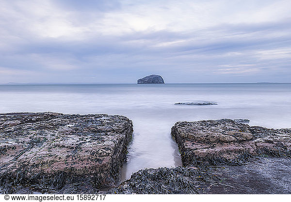 Großbritannien  Schottland  Nordberwick  Seekliffküste mit der Insel Bass Rock im Hintergrund