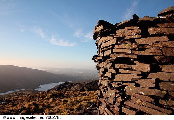 Großbritannien Stilleben still stills Stillleben Snowdonia Nationalpark Bergwerk Grube Gruben Schieferplatte Wales
