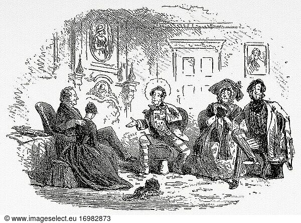 Großmütiges Verhalten von Mr. Guppy. Szene aus Bleak House von Charles Dickens (London  1852-1853) Satire-Roman über die Ungerechtigkeiten des Court of Chancery.