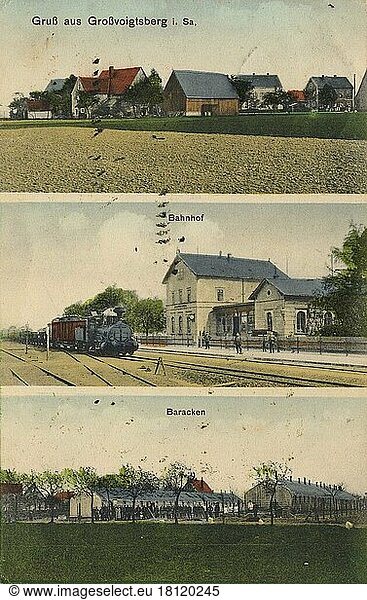 Großvoigtsberg  Bahnhof  Baracken  Sachsen  Deutschland  Ansicht um ca 1900-1910  digitale Reproduktion einer historischen Postkarte  public domain  aus der damaligen Zeit  genaues Datum unbekannt  Europa