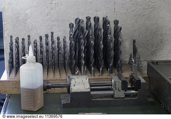 Group of drill bits in an industrial plant