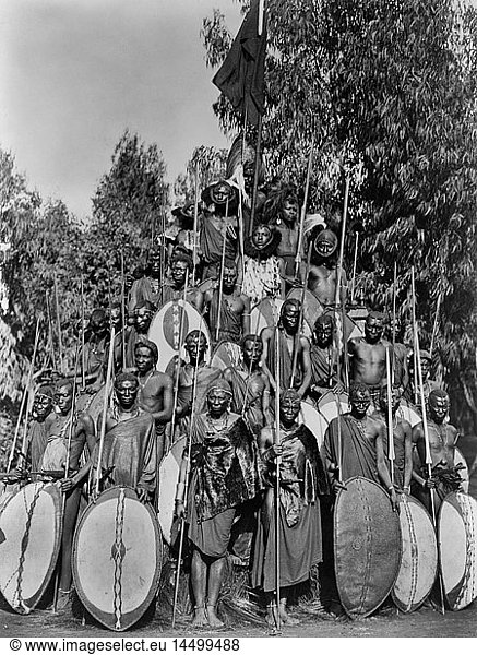 Group of Kavirondo Warriors in Full War Dress  Kenya  1900