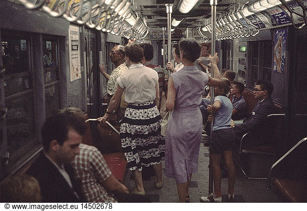 Group of People on Subway  New York City  New York  USA  July 1961