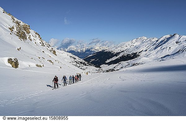 Group of ski tourers  ascent to the Geierspitze  Wattentaler Lizum  Tuxer Alps  Tyrol  Austria  Europe