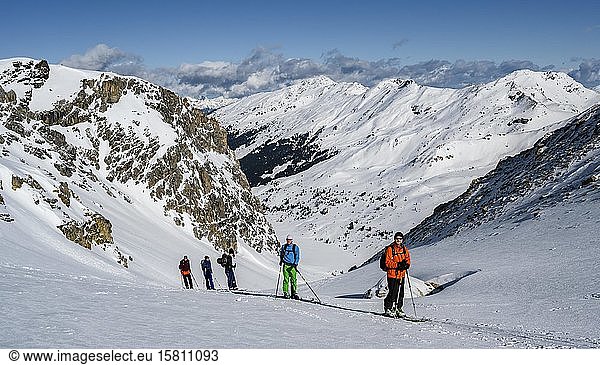 Group of ski tourers  ascent to the Geierspitze  Wattentaler Lizum  Tuxer Alps  Tyrol  Austria  Europe