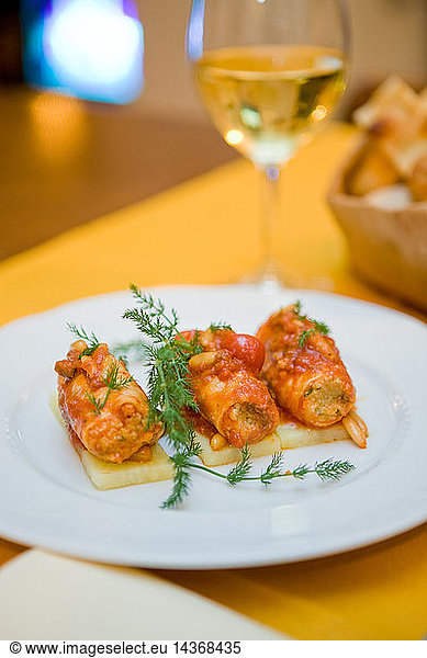 Grouper rolls with polenta and pine-kernels  ''Necci dal 1924'' Restaurant  Rome  Lazio  Italy