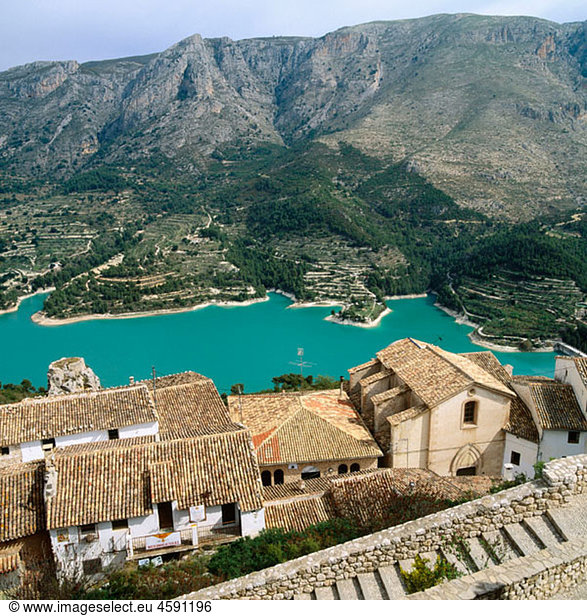 Guadalest reservoir from San Jose castle  Alicante province  Spain