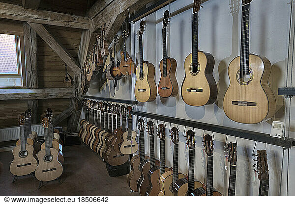 Guitars on display at music store