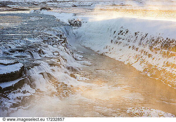 Gullfoss waterfall at dawn  Iceland  Polar Regions