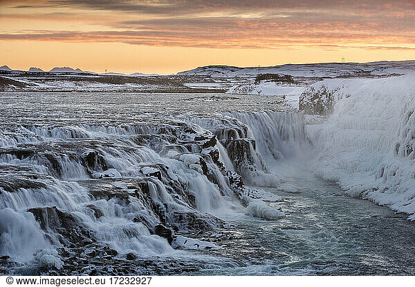 Gullfoss waterfall at dawn  Iceland  Polar Regions