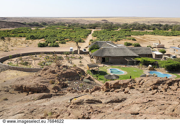 Hügel  Bett  trocken  weiß  Fluss  Lodge  Landhaus  Ansicht  Namibia  Afrika  Damaraland