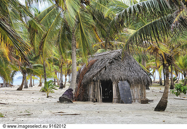 Hütte der Kuna-Indianer  tropische Insel  Cayos Chichime  San-Blas-Inseln  Panama