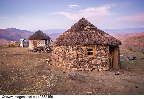 Hütte Sonnenaufgang Dorf Afrika Lesotho