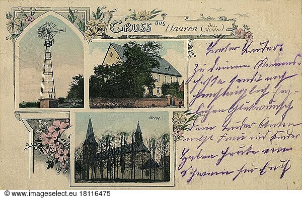 Haaren in the district of Minden  Germany  North Rhine-Westphalia  view from about 1900-1910  digital reproduction of a historical postcard  Europe