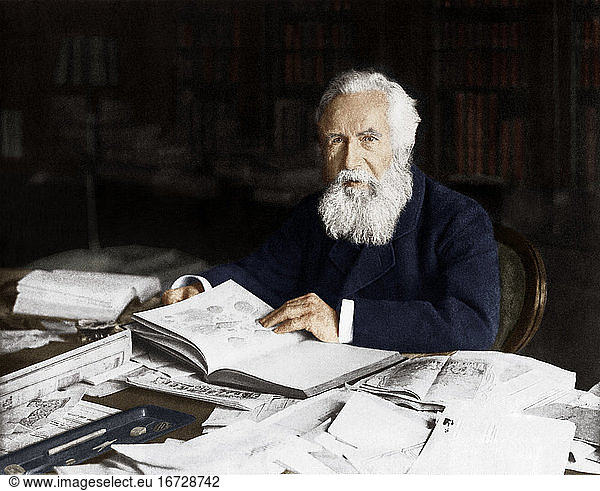 Haeckel  Ernst Zoologist and natural philosopher 
Potsdam 16.2.1834 – Jena 9.8.1919. Ernst Haeckel in his Jena study. Photo  c. 1910 (digitally coloured).