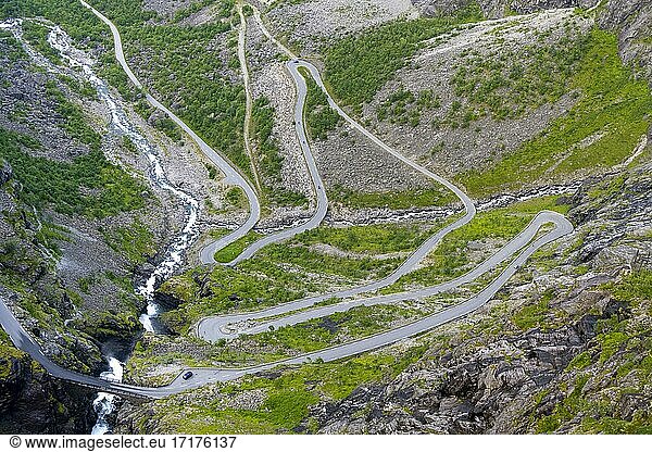 Hairpin bends  mountain road Trollstigen  near Åndalsnes  Møre og Romsdal  Vestland  Norway  Europe