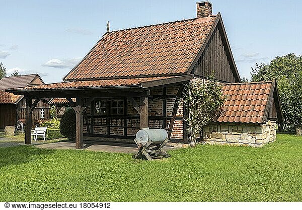 Half-timbered house  museum  windmill  Dützen  Minden-Lübbecke  East Westphalia-Lippe  North Rhine-Westphalia  Germany  Europe
