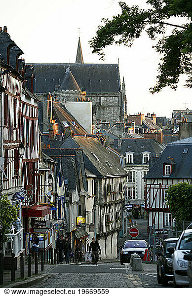 Half timbered houses in the old town of Vannes  Brittany  France.