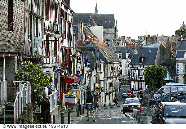 Half timbered houses in the old town of Vannes  Brittany  France.