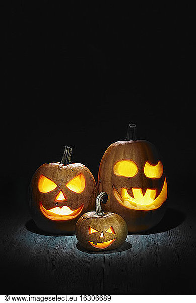 Halloween,  pumpkins on wooden table