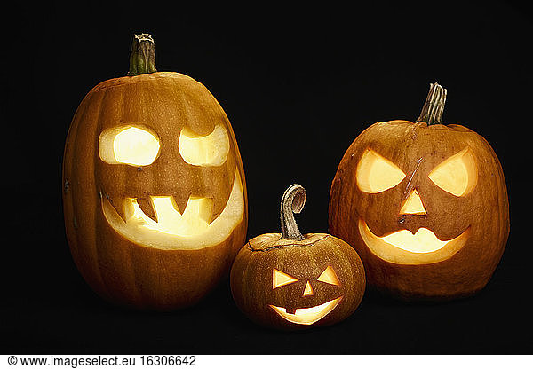 Halloween pumpkins on wooden table