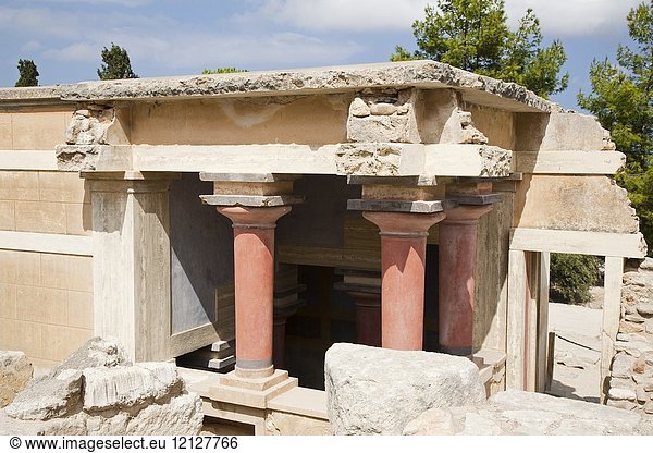 Halls of lustral basin Knossos palace archaeological site Crete island Greece Europe.