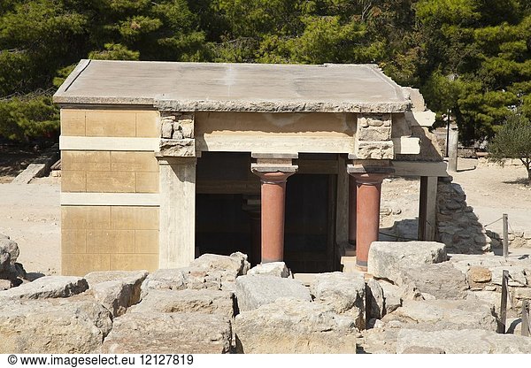 Halls of lustral basin Knossos palace archaeological site Crete island Greece Europe.