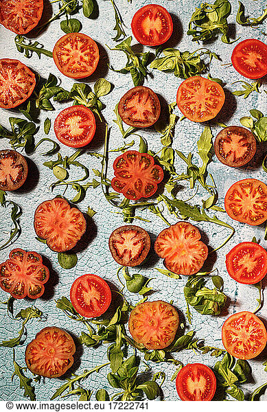 Halves of fresh red tomatoes