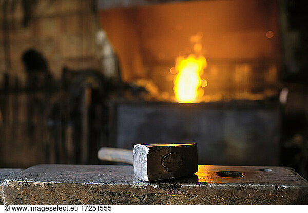 Hammer on anvil at blacksmith's shop