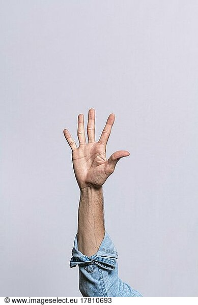 Hand counting number five  Man hand showing number five  Guy finger counting number five on isolated background