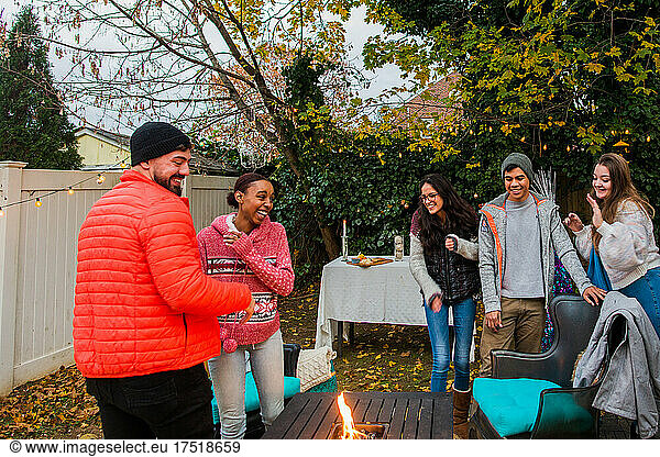 Hanging with friends in backyard