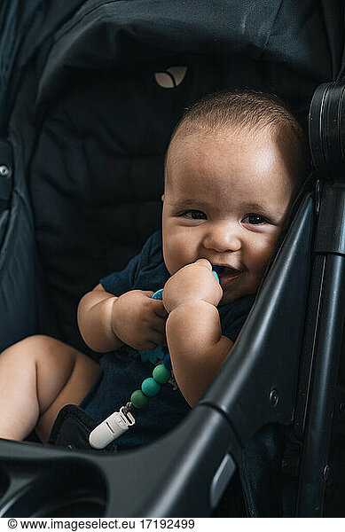 Happy Baby In The Stroller Portraits