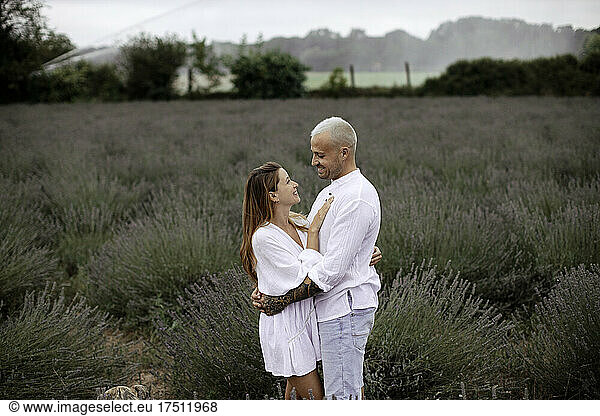 Happy couple on lavender field