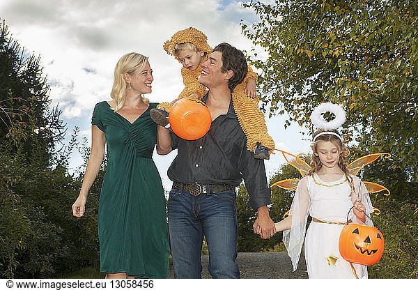 Happy family dressed up for Halloween