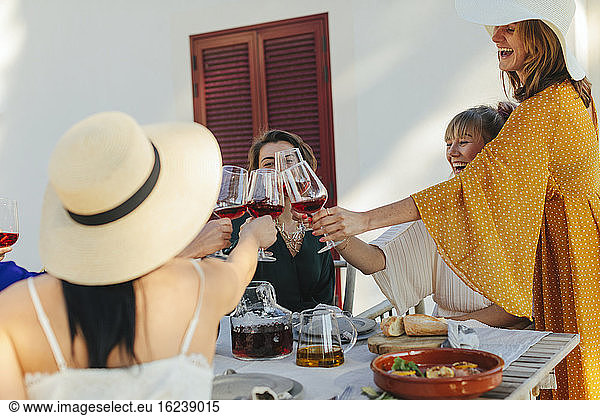 Happy female friends toasting
