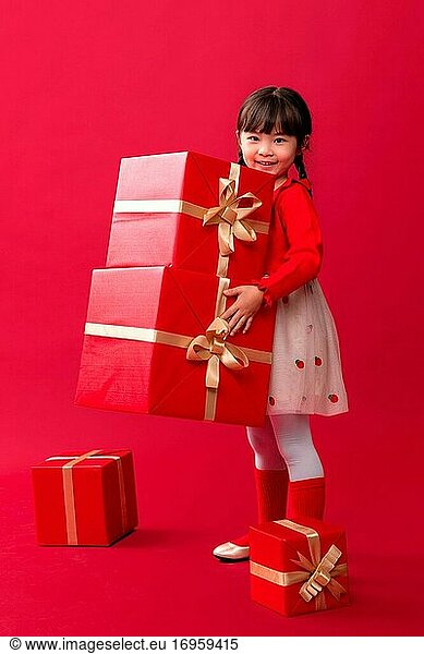 Happy little girl holiday gifts
