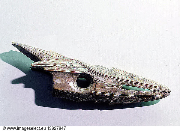 Harpunenkopf  der am Vorderschaft festgezurrt wurde  USA. Eskimo. Alte Beringmeer-Kultur. St.-Lorenz-Insel  200 n. Chr.