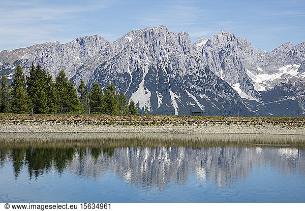 Hartkaiser lake against Kaiser Mountains  Tyrol  Austria